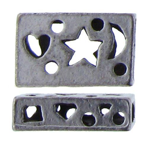 Pewter, 14.3mm Width by 9.1mm Length by 4.5mm Thickness, Flattened Square Bali Bead. Quantity Per Pack: 16 Pieces.