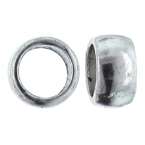 Pewter, 11.5mm Width by 11.5mm Length by 6.1mm Height, Smooth Roundel Bead with Large Hole. Quantity per pack: 22 Pieces.