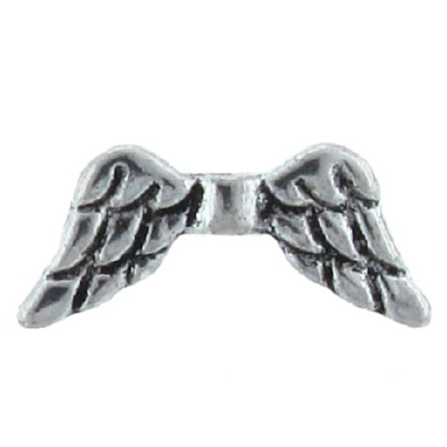 Pewter, 19.7mm Width by 3.1mm Length by 8.9mm Height, Textured Angel Wings Bead. Quantity per pack: 41 Pieces.