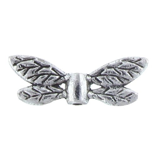 Pewter, 8.0mm Width by 22.2mm Length by 3.5mm Thickness, Textured Dragonfly Wings Bead. Quantity Per Pack: 36 Pieces.
