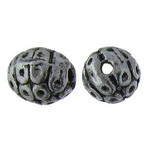 Pewter, 7.8mm Width by 7.6mm Length by 8.8mm Height, Textured Oval Bead. Quantity per pack: 24 Pieces.