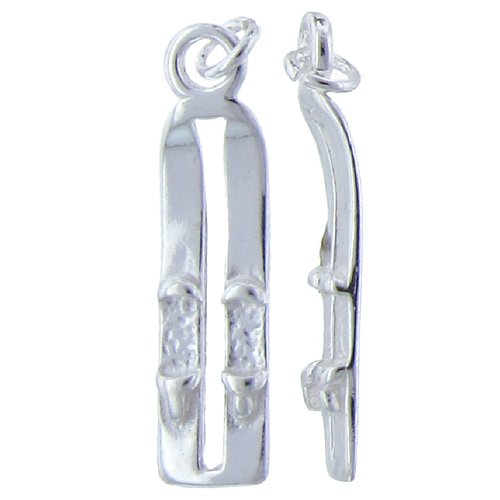 Sterling Silver, 7.2mm Width by 3.4mm Length by 29.7mm Height, Skis Charm. Quantity Per Pack: 2 Pieces.