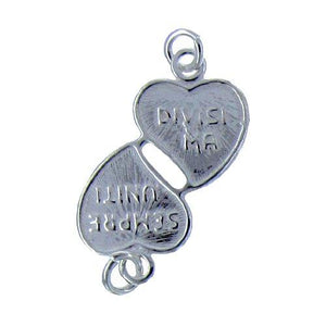 Sterling Silver, 12.4mm Width by 1.2mm Length by 26.2mm Height, "Sempre Uniti,Divisi Ma" 2 Heart Charm. Quantity Per Pack: 1 Pieces.