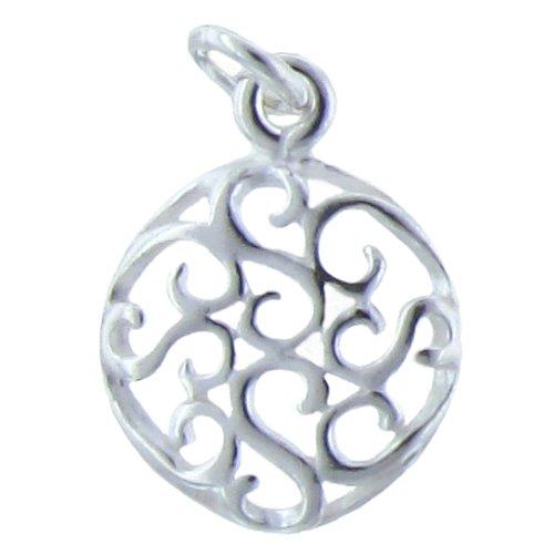 Sterling Silver, 13.0mm Width by 1.9mm Length by 13.0mm Height, Filigree Circle Charm. Quantity Per Pack: 4 Pieces.