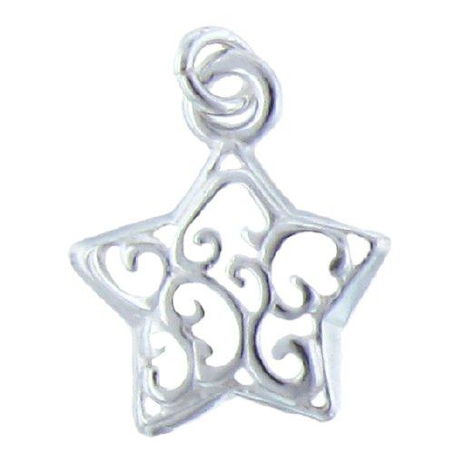 Sterling Silver, 14.8mm Width by 2.5mm Length by 17.6mm Height, Filigree Star Charm. Quantity Per Pack: 4 Pieces.