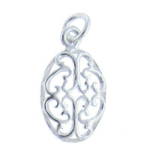 Load image into Gallery viewer, Sterling Silver, 11.2mm Width by 2.1mm Length by 19.4mm Height, Filigree Oval Charm. Quantity Per Pack: 5 Pieces.
