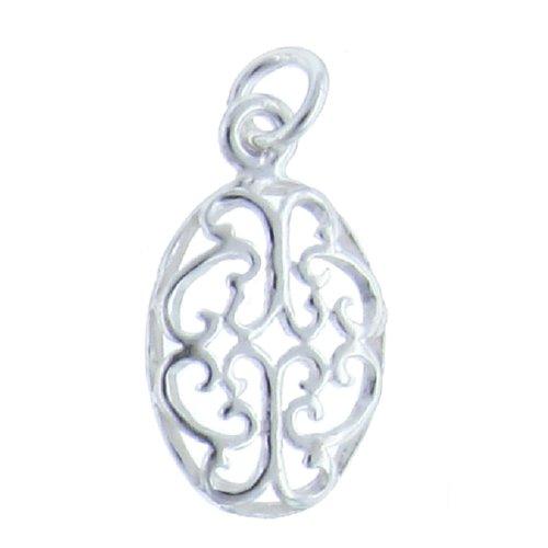 Sterling Silver, 11.2mm Width by 2.1mm Length by 19.4mm Height, Filigree Oval Charm. Quantity Per Pack: 5 Pieces.