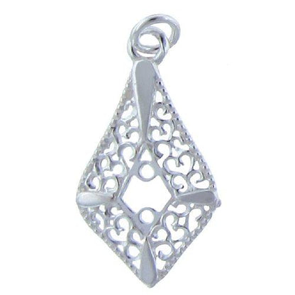 Sterling Silver, 14.7mm Width by 1.6mm Length by 26.7mm Height, Filigree Charm. Quantity Per Pack: 3 Pieces.