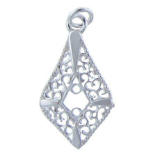 Load image into Gallery viewer, Sterling Silver, 14.7mm Width by 1.6mm Length by 26.7mm Height, Filigree Charm. Quantity Per Pack: 3 Pieces.
