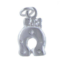 Load image into Gallery viewer, Sterling Silver, 9.2mm Width by 2.5mm Length by 16.0mm Height, Horseshoe With Bow Charm. Quantity Per Pack: 2 Pieces.
