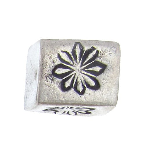 Fine Silver, Hill Tribe Bead, 14.8mm Width by 15.0mm Length by 19.1mm Height, Stamped Square Bead. Quantity per pack: 1 Piece.