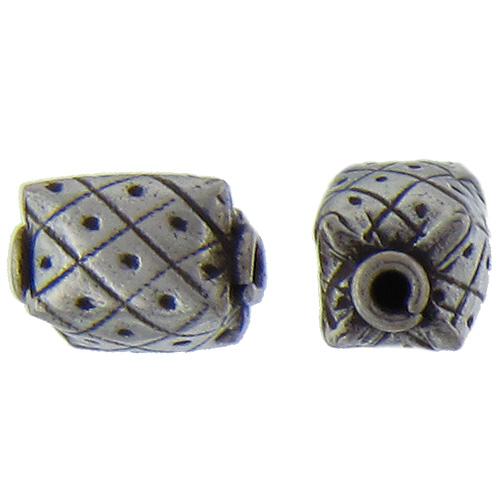 Fine Silver, Hill Tribe Bead, 10.6mm Width by 10.6mm Length by 15.1mm Height, Stamped Puffy Square Bead. Quantity per pack: 3 Pieces.