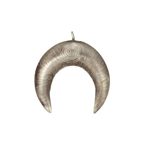 Fine Silver, Hill Tribe, 52.8mm Width by 17.4mm Length by 54.7mm Height, Stamped Textured Moon Charm. Quantity Per Pack: 1 Piece.