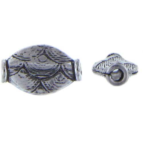 German Silver Oxidized, 8.0mm Width by 3.9mm Length by 13.7mm Height, Stamped Flat Oval Bali Bead. Quantity per pack: 15 Pieces.