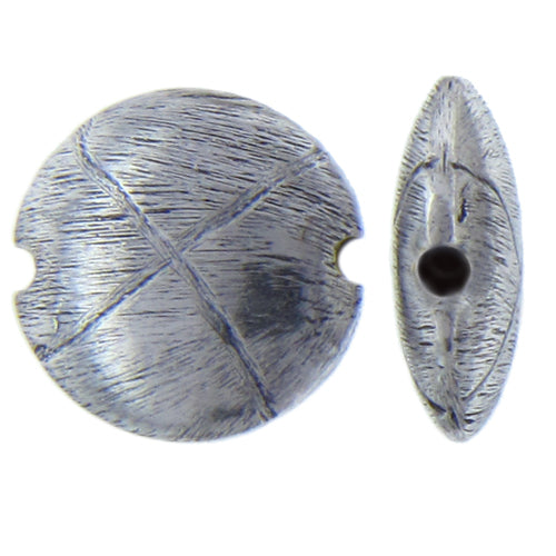 German Silver Oxidized, 18.1mm Width by 6.2mm Length by 17.7mm Height, Textured Flat Round Bali Bead. Quantity per pack: 12 Pieces.