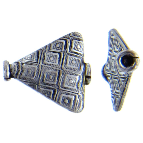 German Silver Oxidized, 14.3mm Width by 3.8mm Length by 15.5mm Height, Textured Stamped Flat Triangle Bali Bead. Quantity per pack: 14 Pieces.