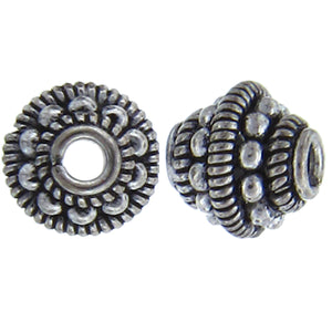 German Silver Oxidized, 10.4mm Width by 10.5mm Length by 10.5mm Height, Fancy Saucer Bali Bead. Quantity per pack: 20 Pieces.