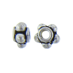 German Silver, 7.1mm Width by 7.1mm Length by 4.6mm Height, Textured Roundel Bali Bead. Quantity per pack: 45 Pieces.