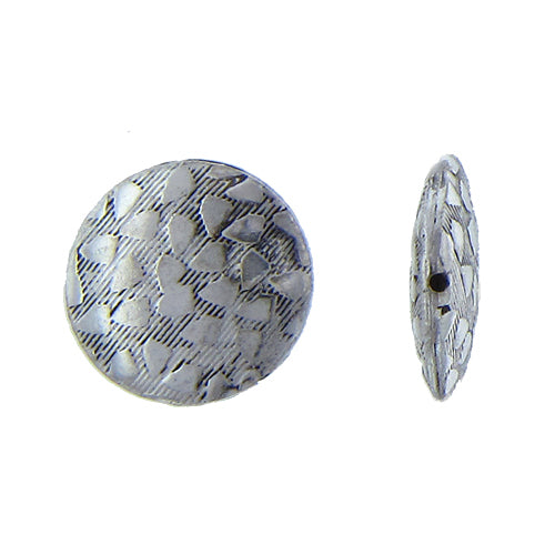 German Silver, 16.4mm Width by 4.4mm Length by 16.2mm Height, Textured Flat Round Bali Bead. Quantity per pack: 13 Pieces.