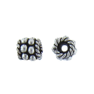 German Silver, 5.5mm Width by 5.4mm Length by 5.3mm Height, Textured Tube Bali Bead. Quantity per pack: 42 Pieces.