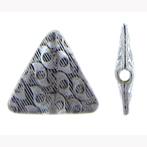 German Silver, 14.5mm Width by 3.3mm Length by 13.3mm Height, Stamped Triangle Bali Bead. Quantity per pack: 16 Pieces.