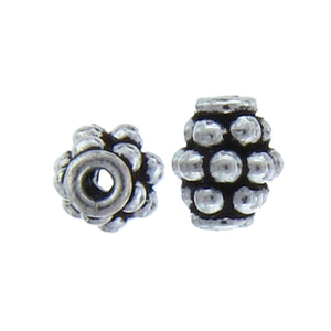 German Silver, 6.2mm Width by 6.1mm Length by 7.4mm Height, Textured Oval Bali Bead. Quantity per pack: 30 Pieces.