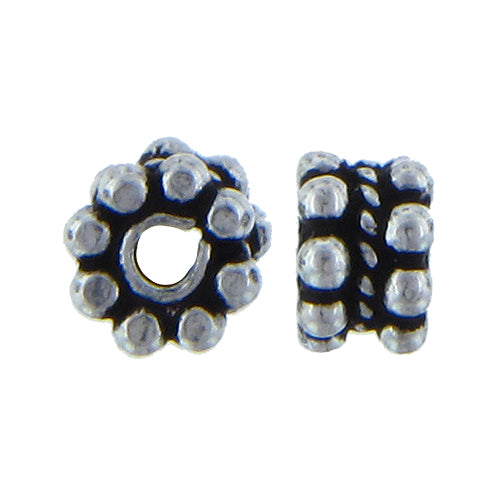 German Silver, 6.5mm Width by 6.5mm Length by 4.7mm Height, Textured Roundel Bali Bead. Quantity per pack: 48 Pieces.