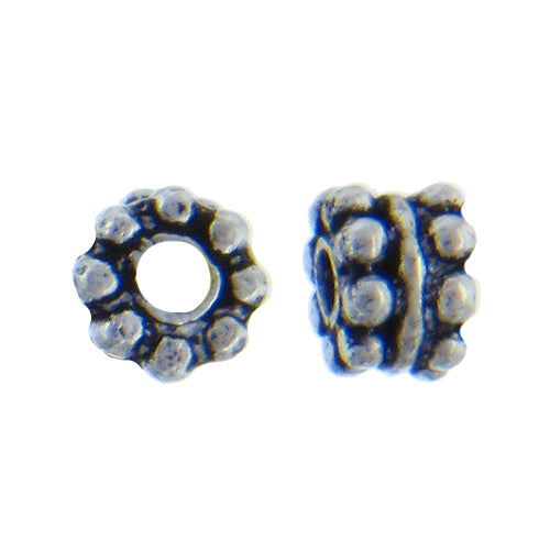 German Silver, 6.3mm Width by 6.3mm Length by 4.4mm Height, Textured Roundel Bali Bead. Quantity per pack: 46 Pieces.