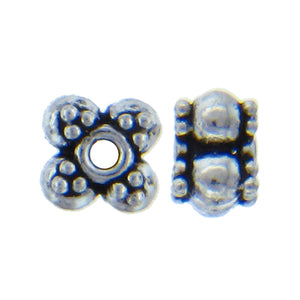 German Silver, 6.7mm Width by 6.6mm Length by 4.9mm Height, Textured Bali Bead. Quantity per pack: 43 Pieces.