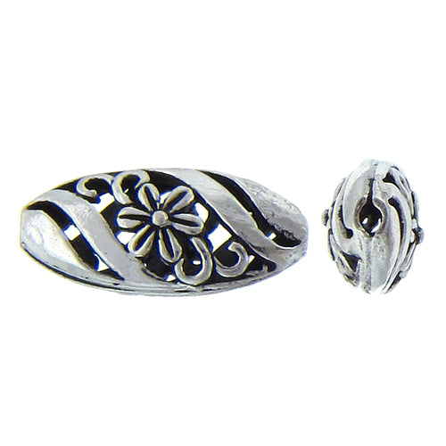 Sterling Silver, 23.0mm Width by 10.5mm Length by 8.0mm Thickness, Filigree Oval Bali Bead. Quantity Per Pack: 9 Pieces.