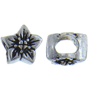 German Silver, 10.2mm Width by 8.9mm Length by 9.8mm Height, Flower Bali Bead with Large Hole. Quantity per pack: 21 Pieces.