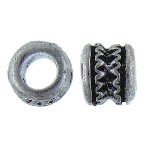 German Silver, 7.4mm Width by 7.3mm Length by 6.7mm Height, Textured Roundel Bali Bead with Large Hole. Quantity per pack: 30 Pieces.