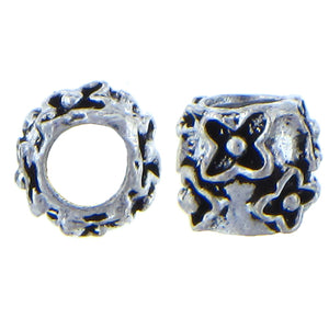 German Silver, 8.9mm Width by 8.7mm Length by 7.8mm Height, Textured Roundel Bali Bead with Large Hole. Quantity per pack: 27 Pieces.