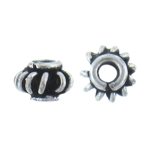 German Silver, 5.6mm Width by 5.6mm Length by 4.0mm Height, Textured Roundel Bali Bead. Quantity per pack: 53 Pieces.