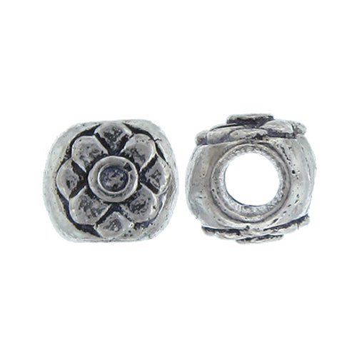 German Silver, 10.2mm Width by 9.7mm Length by 9.0mm Height, Textured Round Flower Bali Bead with Large Hole. Quantity per pack: 23 Pieces.