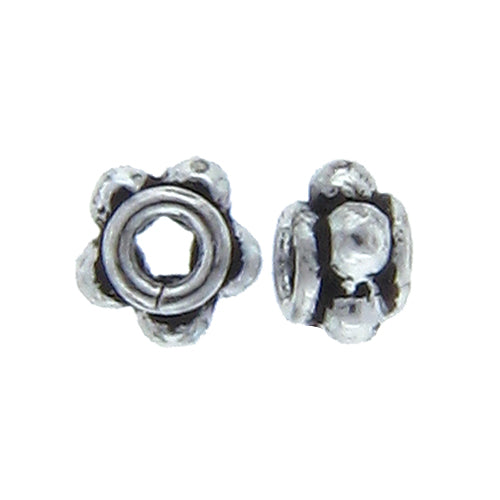 German Silver, 5.1mm Width by 5.1mm Length by 3.6mm Height, Textured Round Bali Bead. Quantity per pack: 59 Pieces.