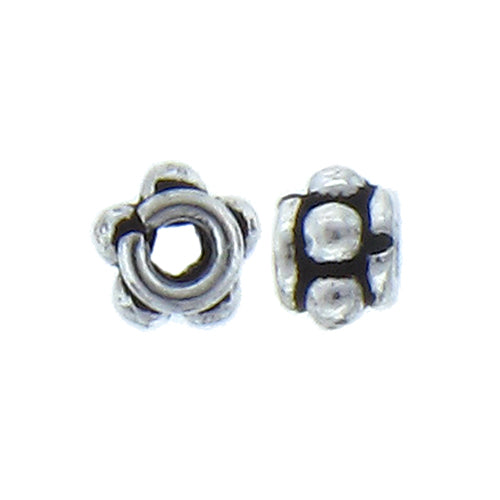 German Silver, 4.8mm Width by 4.8mm Length by 3.5mm Height, Textured Round Bali Bead. Quantity per pack: 50 Pieces.