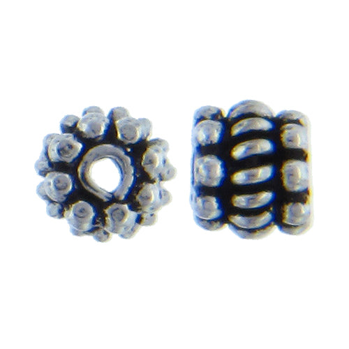 German Silver, 6.4mm Width by 6.4mm Length by 5.4mm Height, Textured Roundel Bali Bead. Quantity per pack: 44 Pieces.