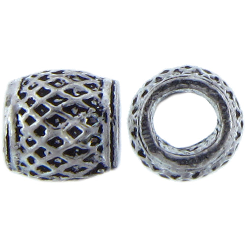 German Silver, 9.7mm Width by 9.5mm Length by 9.0mm Height, Textured Roundel Bali Bead with Large Hole. Quantity per pack: 12 Pieces.