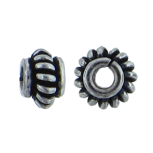 German Silver, 7.1mm Width by 7.1mm Length by 4.7mm Height, Textured Roundel Bali Bead. Quantity per pack: 43 Pieces.