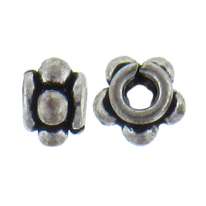 German Silver, 7.3mm Width by 7.2mm Length by 5.1mm Height, Textured Roundel Bali Bead. Quantity per pack: 41 Pieces.