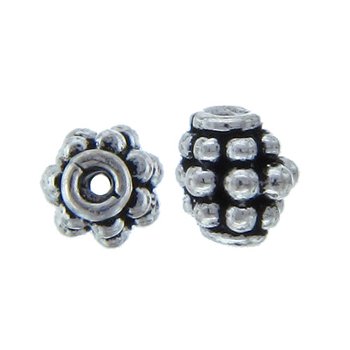 German Silver, 6.3mm Width by 6.2mm Length by 6.7mm Height, Textured Roundel Bali Bead. Quantity per pack: 31 Pieces.