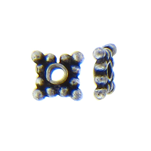 German Silver, 5.3mm Width by 5.1mm Height by 1.5mm Thickness, Square Daisy Bali Bead. Quantity per pack: 138 Pieces.