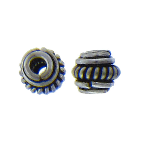 German Silver, 6.0mm Width by 6.0mm Length by 5.4mm Height, Textured Roundel Bali Bead. Quantity per pack: 38 Pieces.