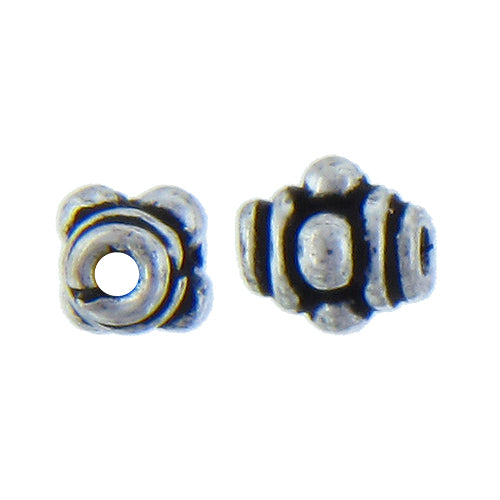 German Silver, 4.8mm Width by 4.8mm Length by 6.5mm Height, Textured Roundel Bali Bead. Quantity per pack: 20 Pieces.