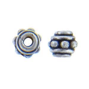 German Silver, 5.2mm Width by 5.2mm Length by 4.6mm Height, Textured Roundel Bali Bead. Quantity per pack: 40 Pieces.