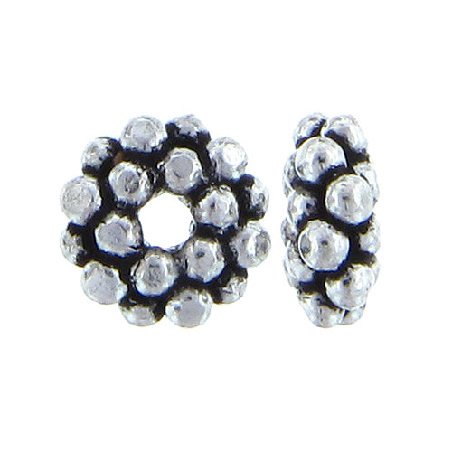 German Silver, 10.2mm Width by 10.2mm Length by 4.6mm Height, Textured Round Bali Bead. Quantity per pack: 47 Pieces.