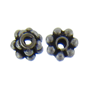 German Silver, 5.2mm Width by 5.2mm Length by 3.6mm Height, Textured Roundel Bali Bead. Quantity per pack: 56 Pieces.