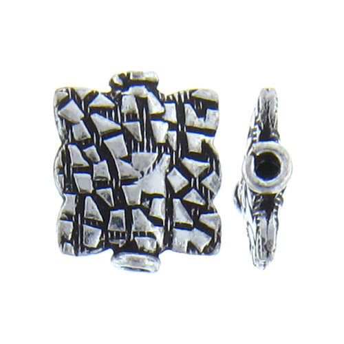 German Silver, 13.2mm Width by 11.4mm Length by 2.8mm Thickness, Textured, Square Flat Bali Bead. Quantity Per Pack: 16 Pieces.