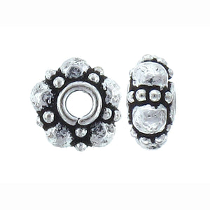 German Silver, 4.6mm Width by 8.4mm Length / Height, Beaded Texture Flower Bali Bead. Quantity Per Pack: 9 Pieces.